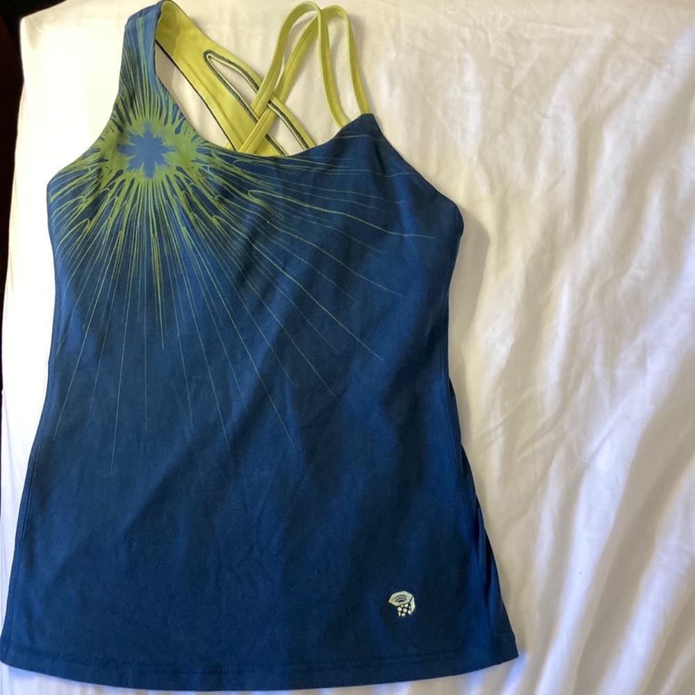 Mountain Hardware running tank navy blue with yellow flower size medium